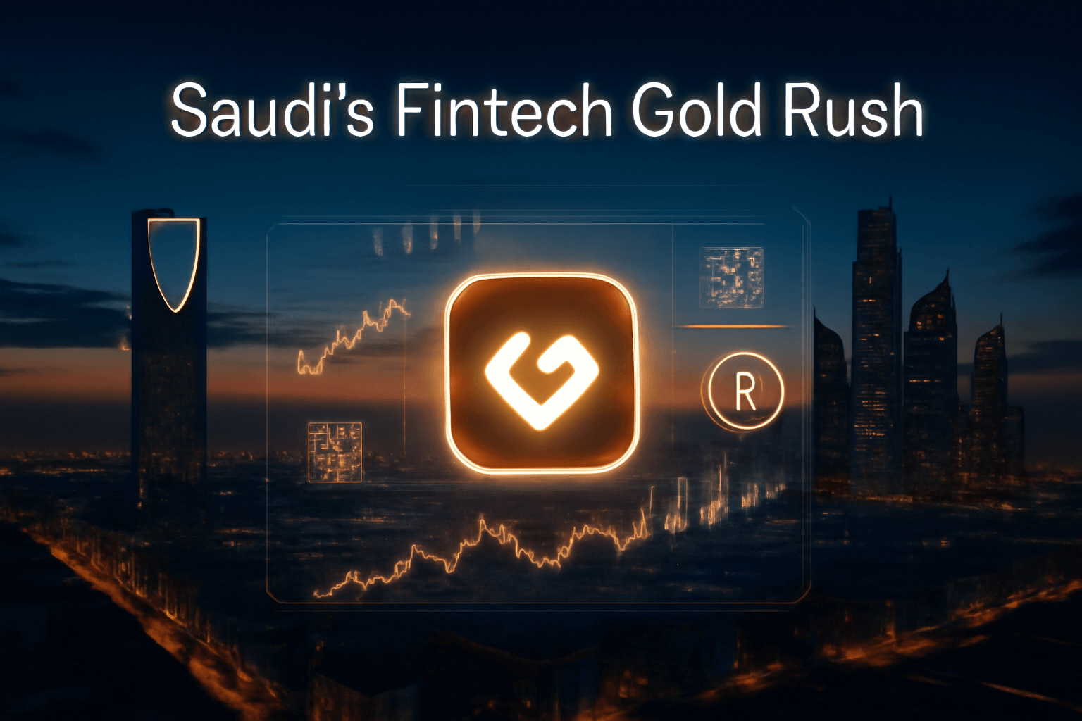 Riyadh skyline with HALA logo and financial data, highlighting Saudi Fintech HALA's $157M investment, indicating the impact on SMEs and Vision 2030.