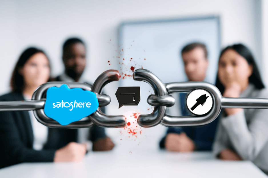 Salesforce's Biggest Wake-Up Call: A broken chain representing the 2025 Salesloft Drift hack exposing the dark side of SaaS integrations and the vulnerability of trusted app connections.