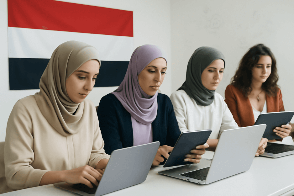 A group of Egyptian women entrepreneurs learning AI and digital marketing skills as part of Egypt’s government-led digital transformation drive.