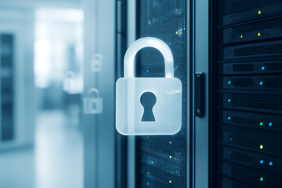 A professional depiction of a modern server environment symbolizing corporate cybersecurity defense and business data protection.