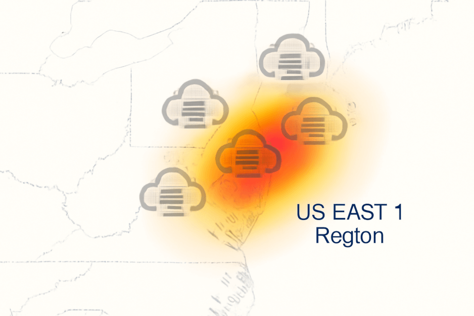 Map showing the global impact of the AWS outage