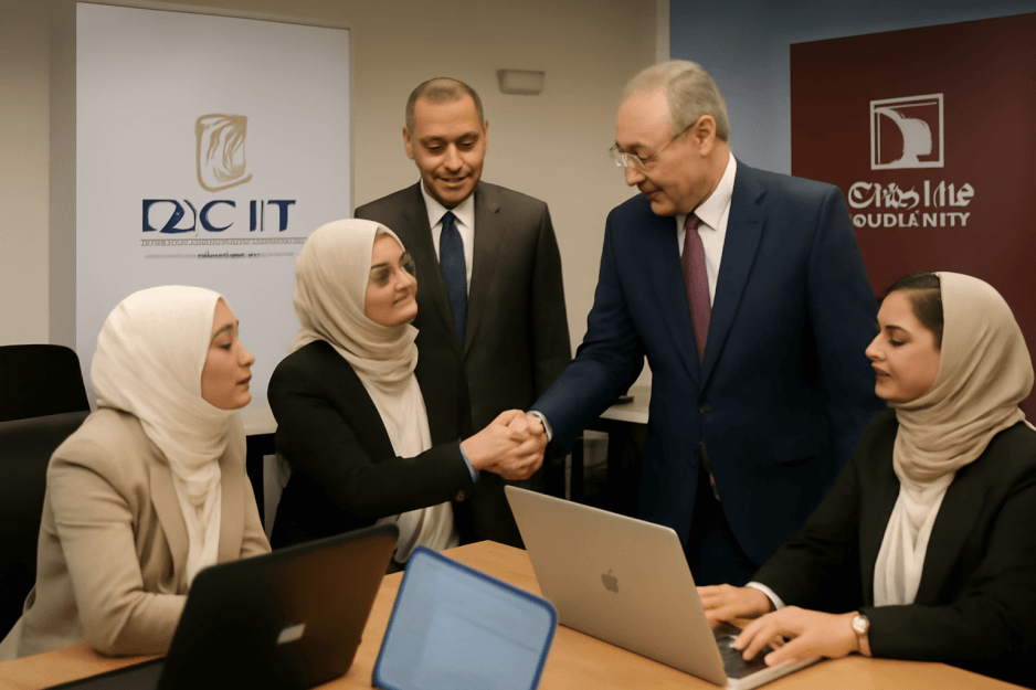 Egyptian women entrepreneurs collaborating in a tech training session