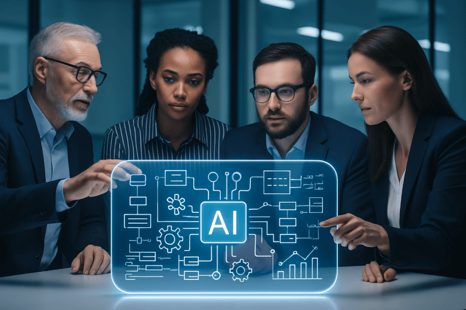 Conceptual image of AI networks and data processing, representing enterprise AI adoption.