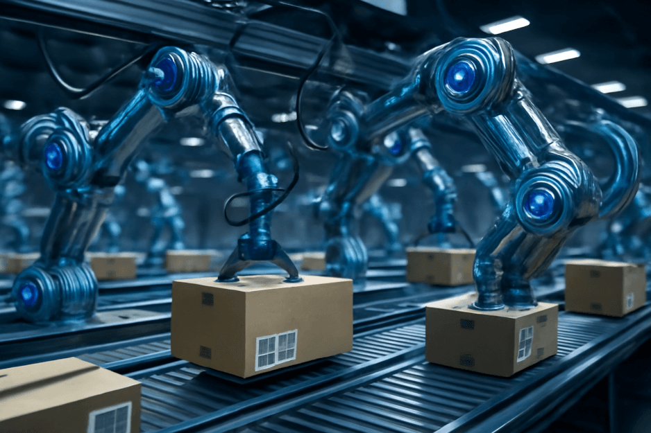 Amazon's Blue Jay robot in a warehouse setting