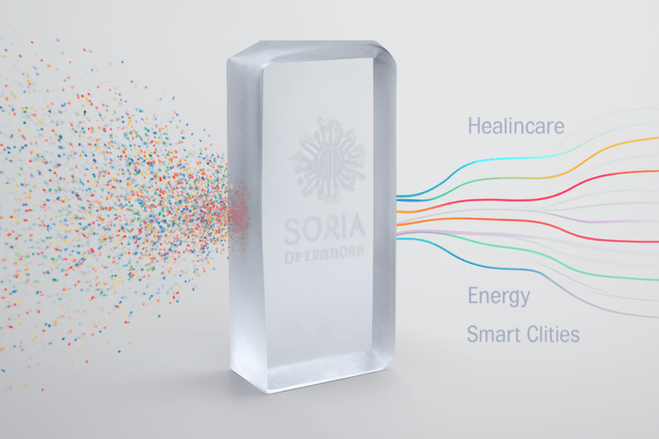 A 3D visualization showing the Saudi Data & AI Authority (SDAIA) logo on a central framework, transforming chaotic data streams into organized channels for key sectors, illustrating its role in AI governance.