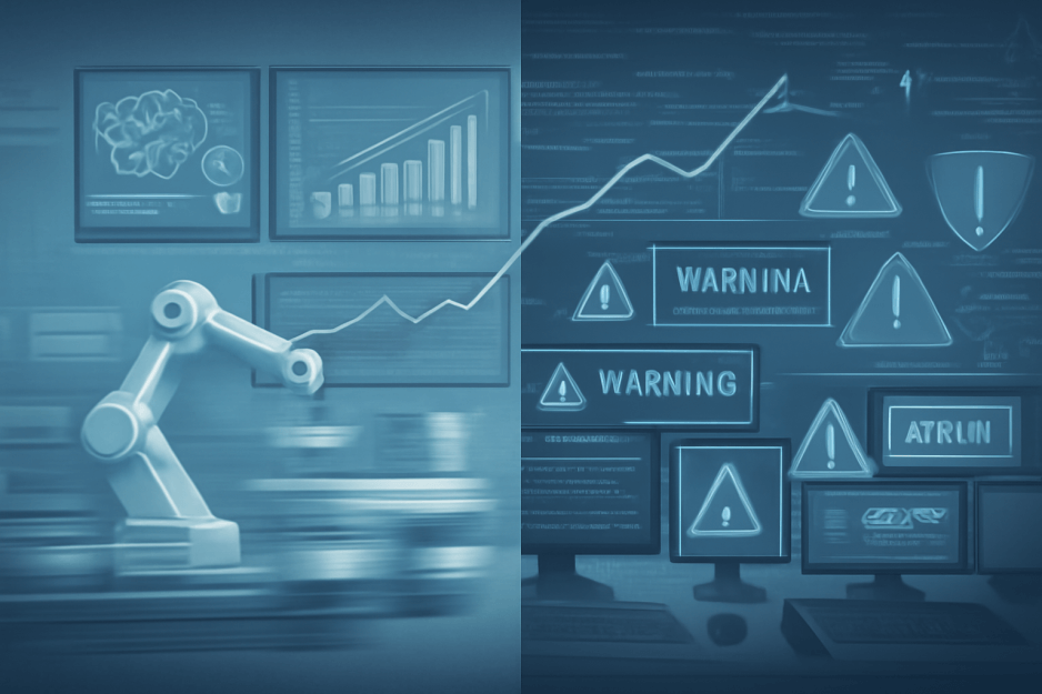 An abstract visualization of AI data streams and security risks
