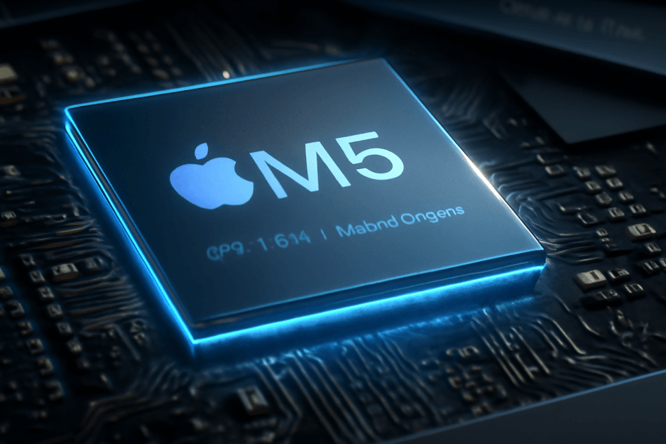A sleek, side-profile shot of the new M5 MacBook Pro in Space Black.
