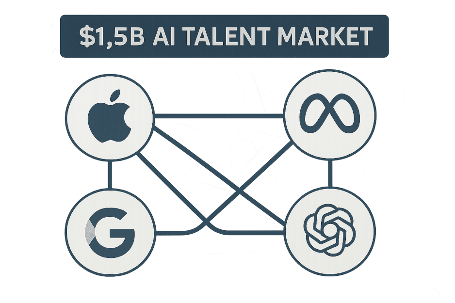Logos of Apple and Meta with a versus symbol