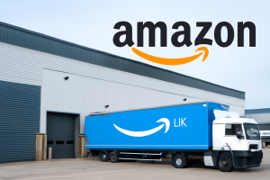 Editorial image of Amazon’s UK warehouse exterior, visually representing the reported typhoid-linked closure in a professional and news-oriented layout.